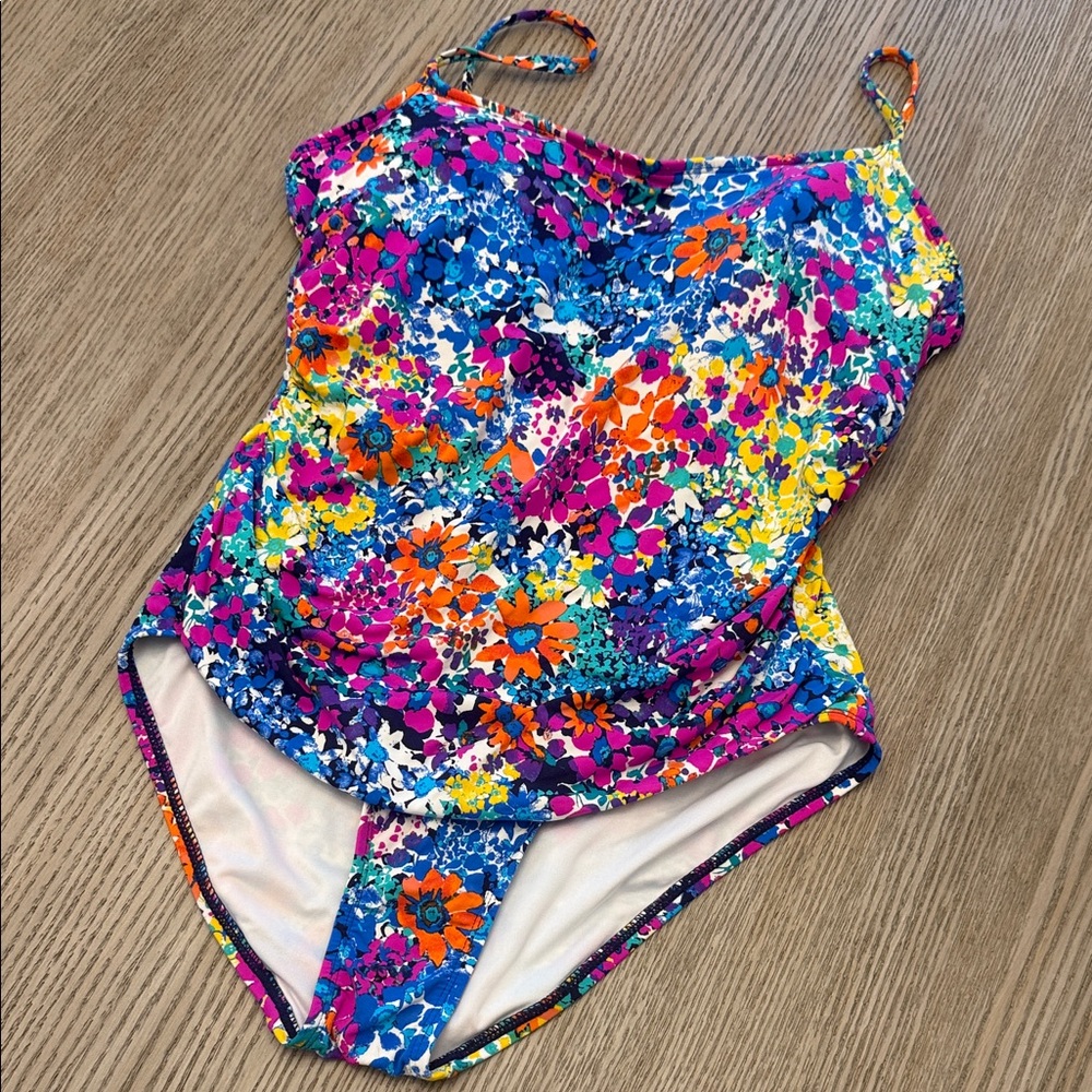 Anne Cole Floral One-Piece Swimsuit in Blue, Pink, Orange & Yellow size 14
